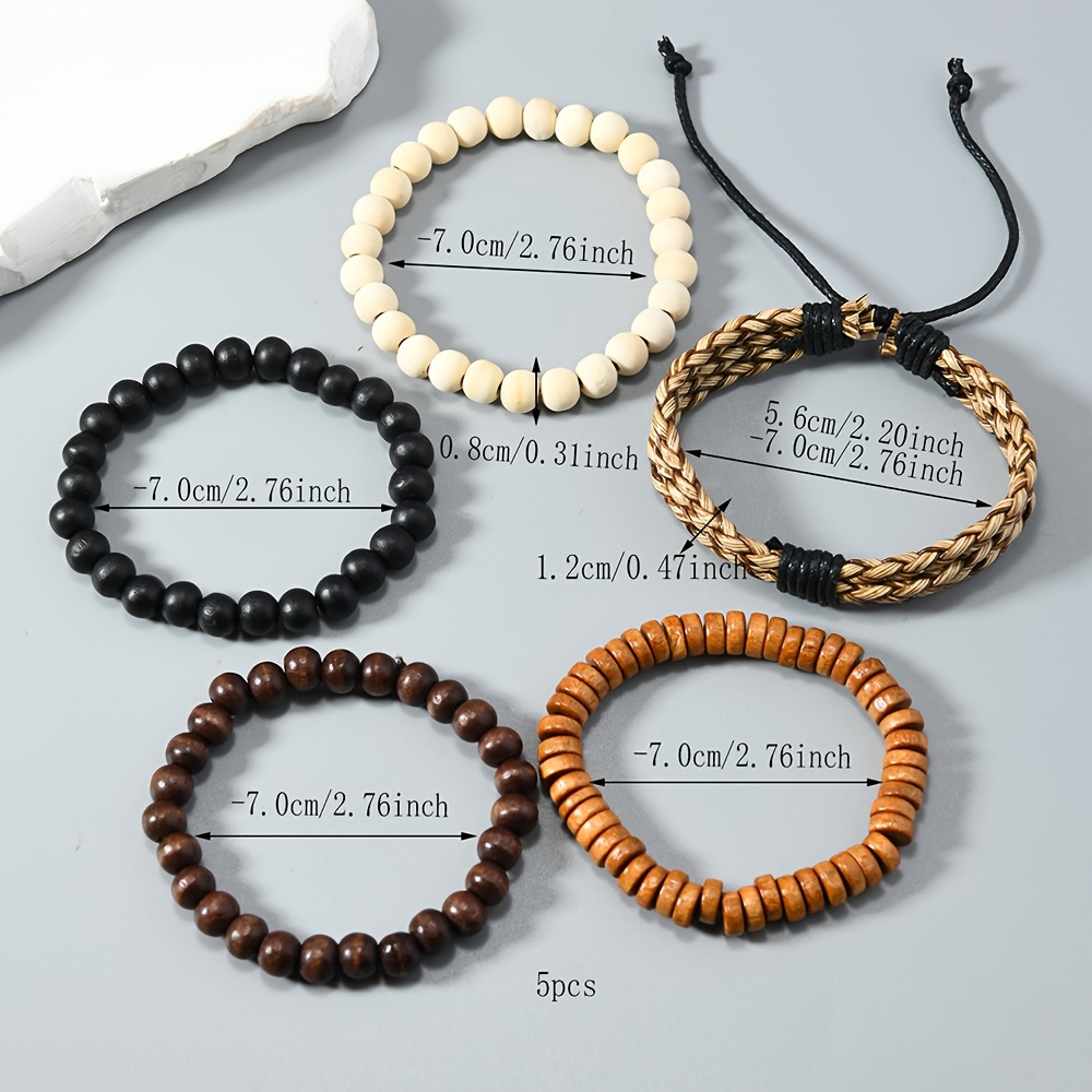 5pc Retro European and American Style Wooden Bead Bracelet Set